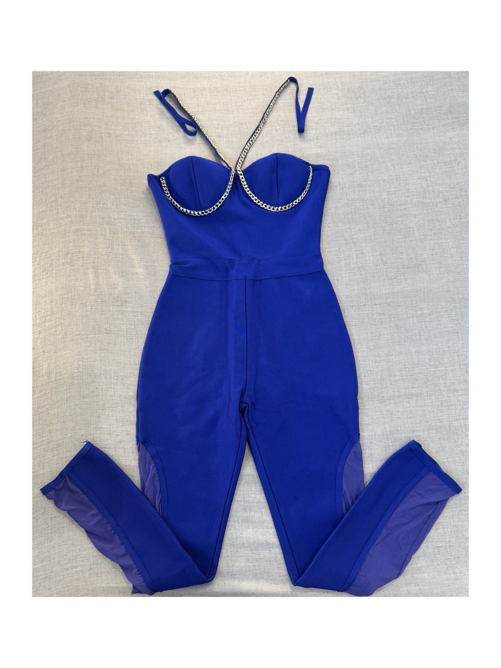 Strapless Chain-Trim Royal Blue Jumpsuit